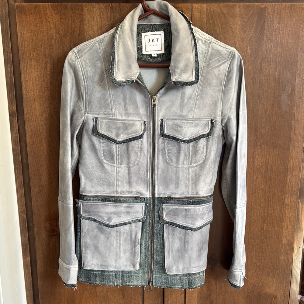 Women’s Leather and Denim Gray Jacket